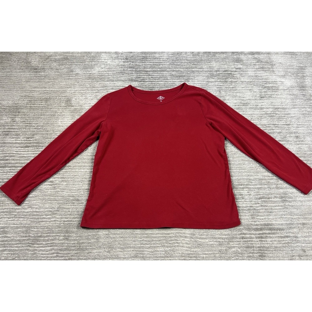 St Johns Bay Top Shirt Womens XL Red Long Sleeve 100% Cotton Casual